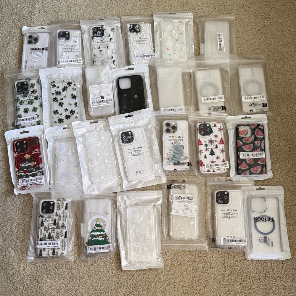 IPHONE 15 pro max NWOB , 26 Assortment of Phone Cases - Clear/multi colors